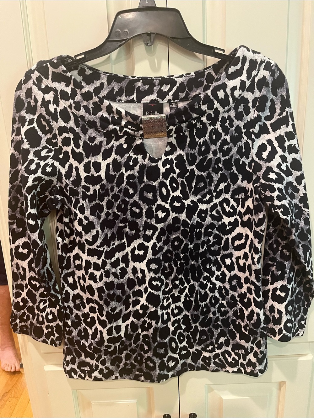 Rafaella Black and White Leopard Print Long Sleeve Top